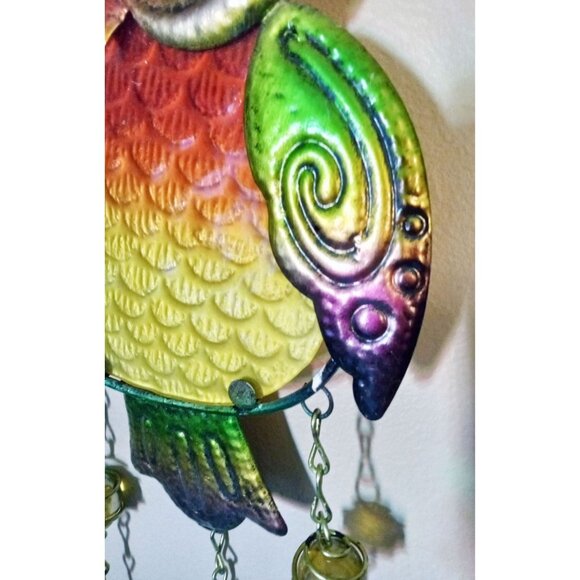 Metal Owl Wind Chime Bell Colorful Glass Accent Hanging Hook Outdoor Decor 21 In - Picture 7 of 16